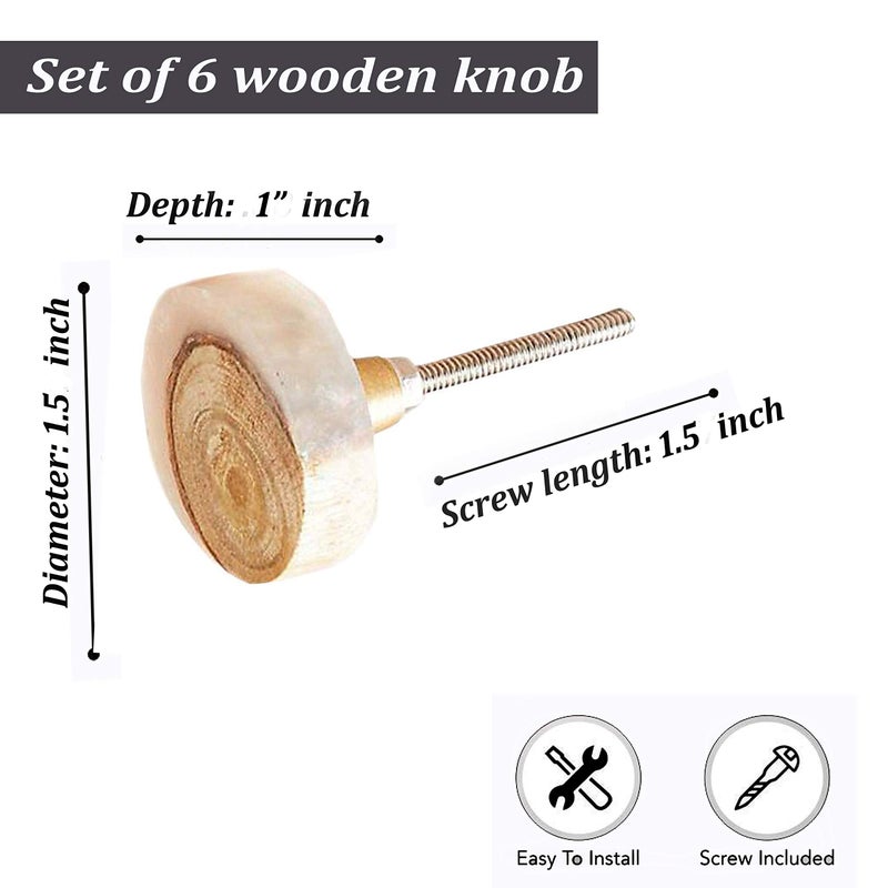 Perilla Home Set of 6 Wooden Knobs for Cabinet & Drawers Decorative Knobs for Home Kitchen Cabinet Hardware Cupboard Glass Door Dresser Wardrobe and Drawer Pulls (Style 1) - Image 3